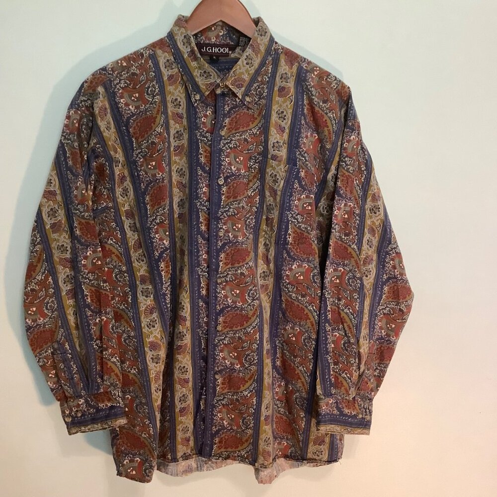 Vintage J.G. Hook Paisley Button-Up – Women’s XL – 100% Cotton Long Sleeve